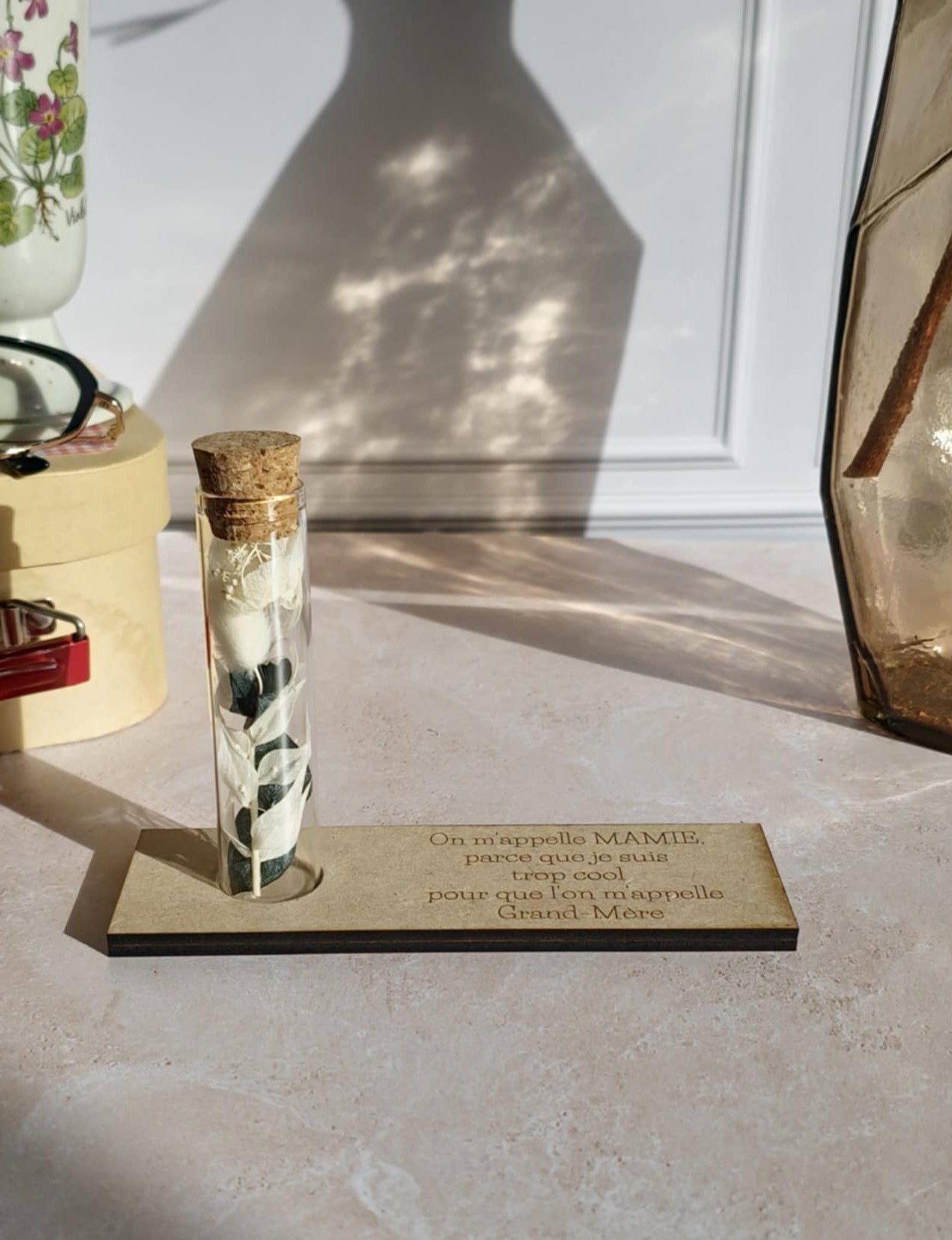 🌿 Support en bois & pipette fleurie