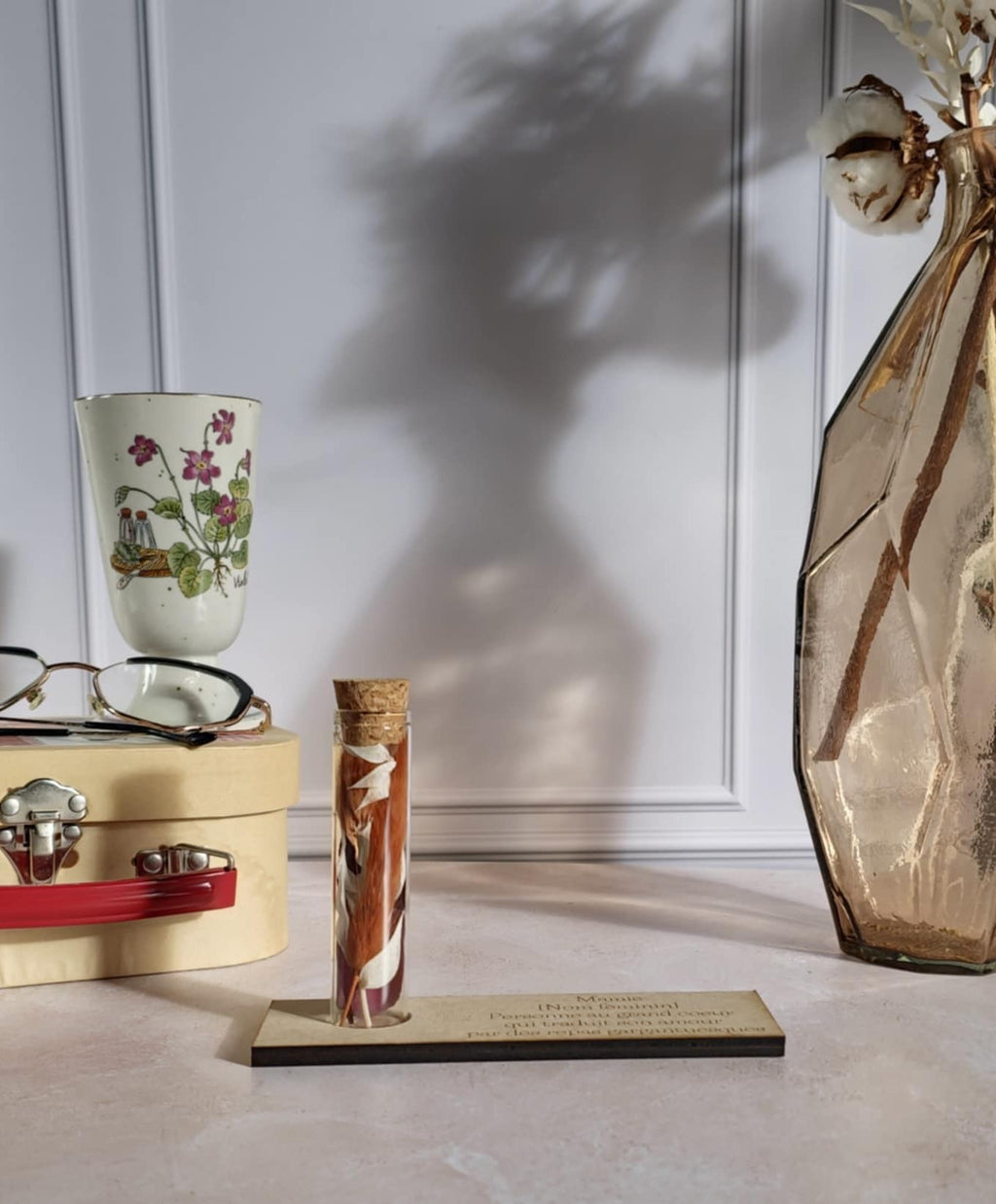 🌿 Support en bois & pipette fleurie