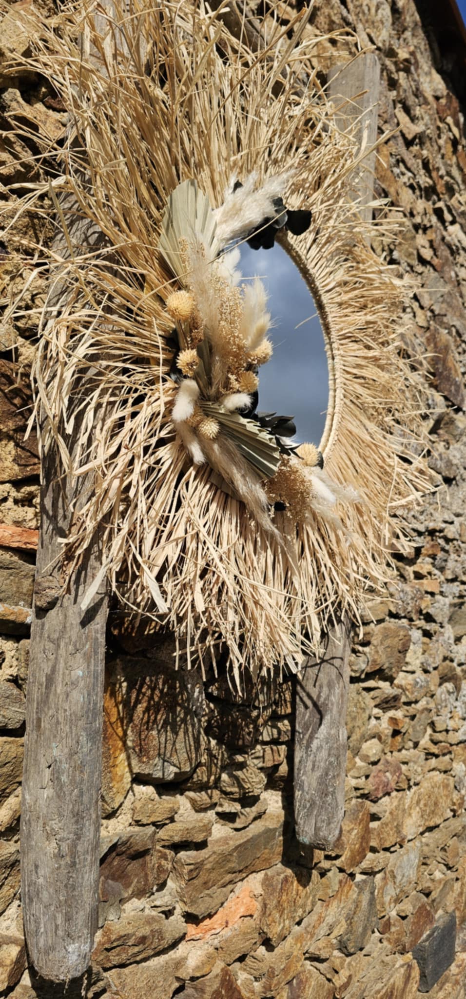 Miroir raphia fleurs séchée