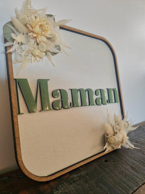 Cadre en bois fleurs séchées – décoration murale artisanale (pièce unique)